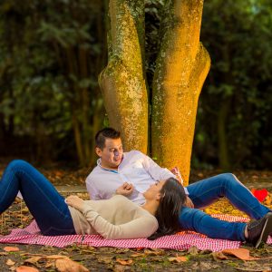 Pareja de novios disfrutando de un día de picnic